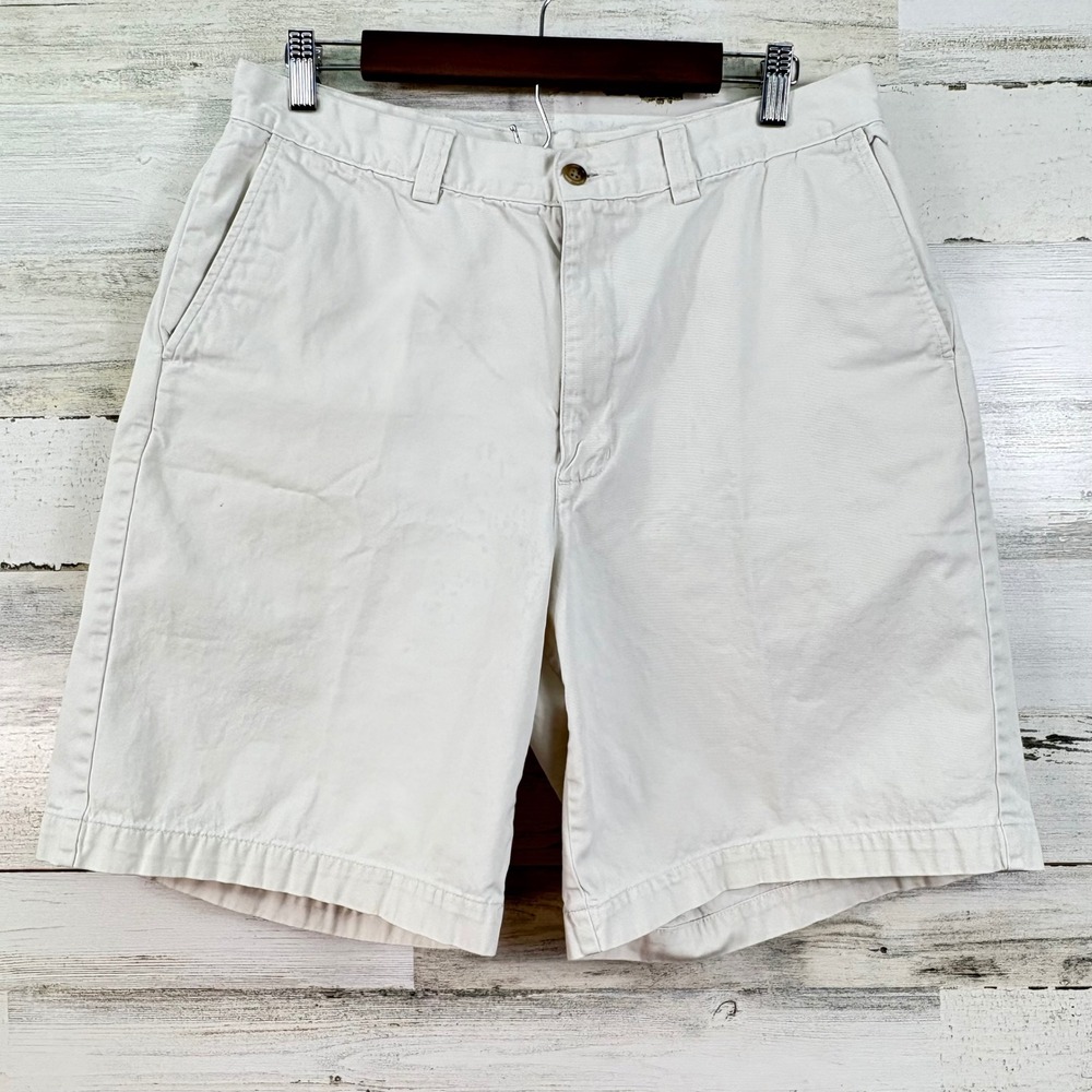 Eddie Bauer Mens 32 Chino Shorts Cream Off White 100% Cotton Twill Flat Front 9"
